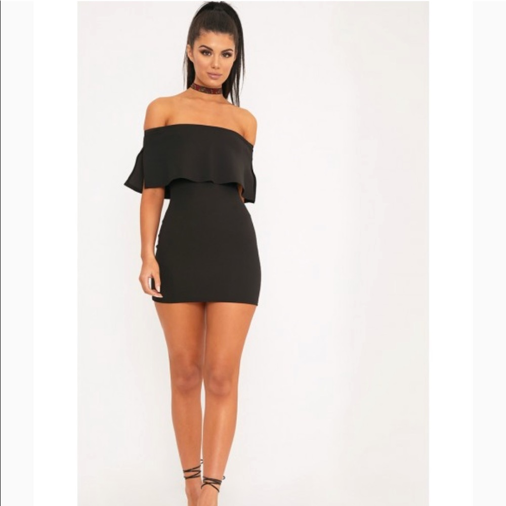 Carley Black Frill Dress Prettylittlething